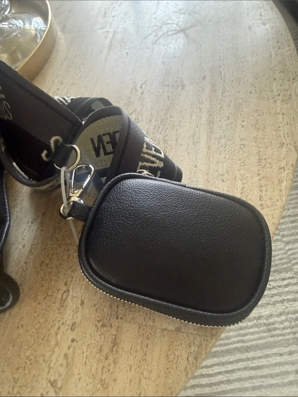 Steve Madden Black Satchel with White Branded Straps